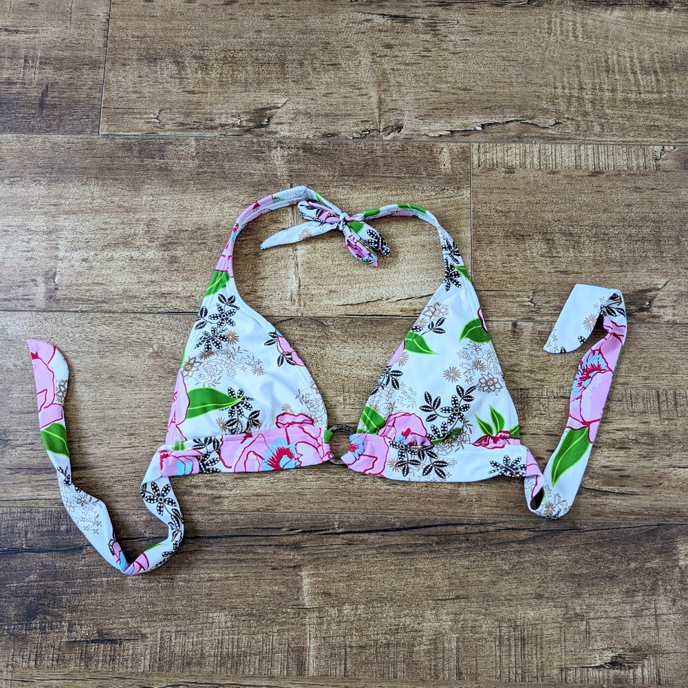 Bikini Top White Pink Boho Hippie Paisley Bikini Halter Size Large